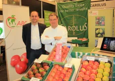 Raf Rutten en Koen Carolus van boomkwekerij Carolus. Dit jaar stond Fruitbooomkweker Carolus voor het eerst tussen de Belgische standhouders.