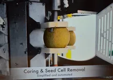 Deze machine snijdt meloenen en ananas in stukken, met een snelheid van maximaal 15 stuks fruit per minuut. De machine kwam deze maand op de markt en dong mee naar de Innovation Award.